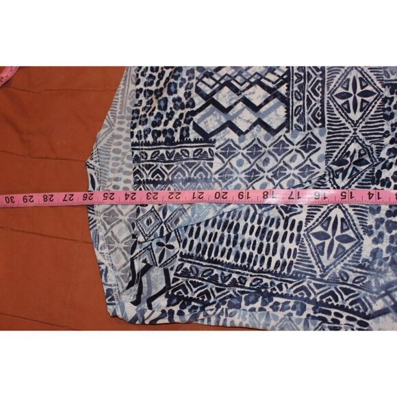 Ava James Womens 3X Blue Geometric Print Short Sleeve Top - Picture 7 of 8